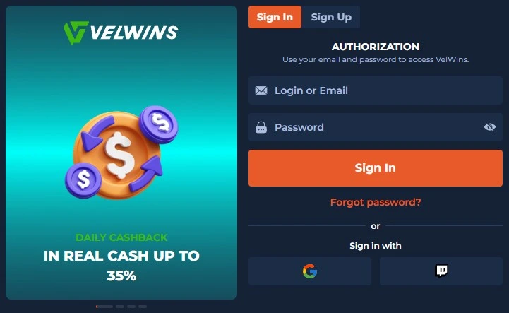 Velwins Casino login